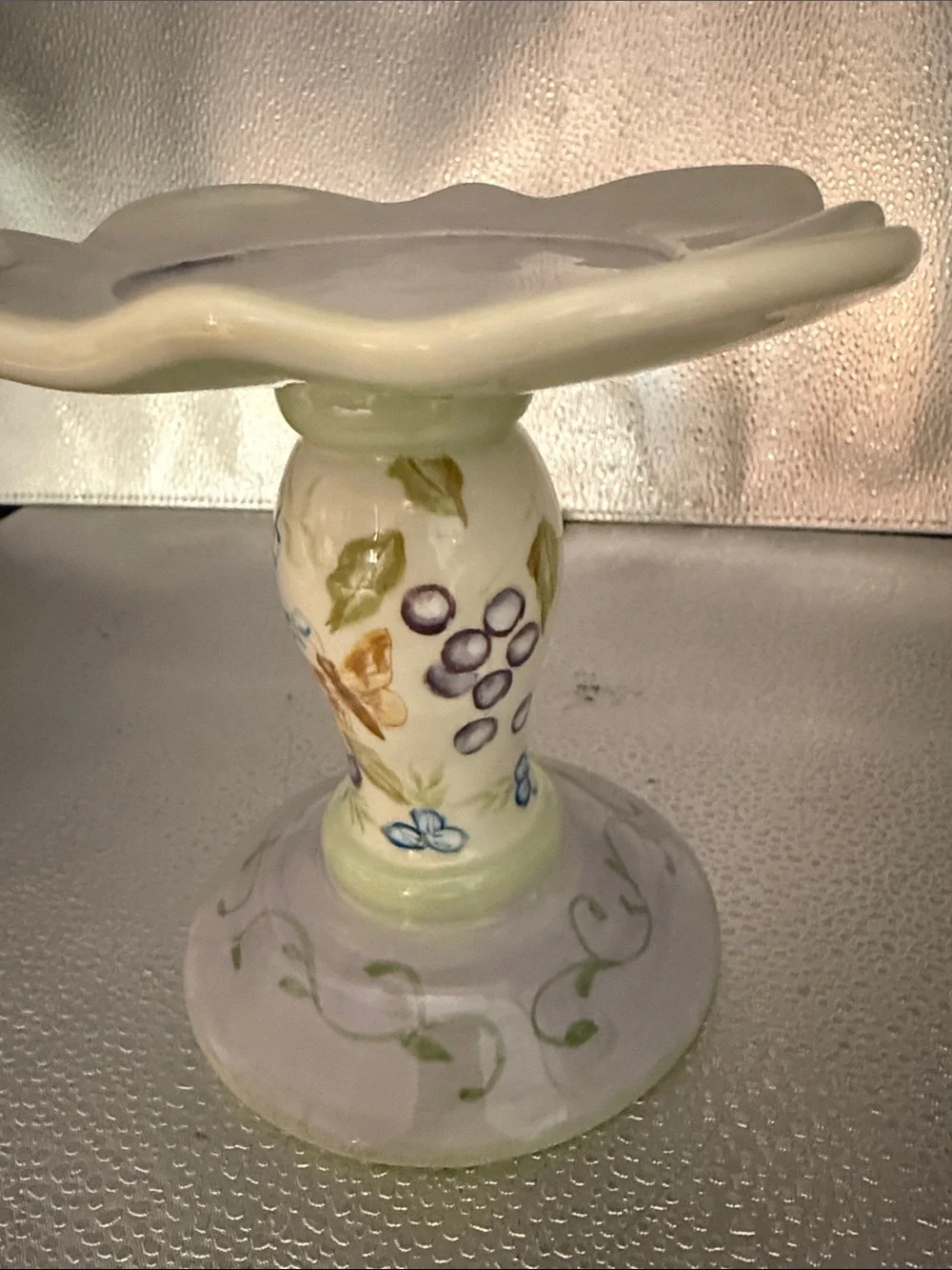 Hand-Painted Floral Ceramic Pillar Candle Holder in Soft Pastels